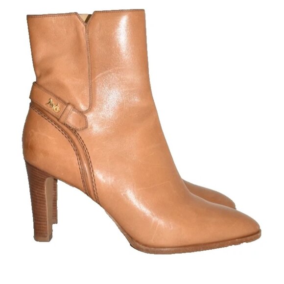 $1200 CELINE 3.5" HEEL SOCK BROWN LEATHER GOLD LOGO ANKLE BOOT ITALY 41 (MG10) - Picture 1 of 8